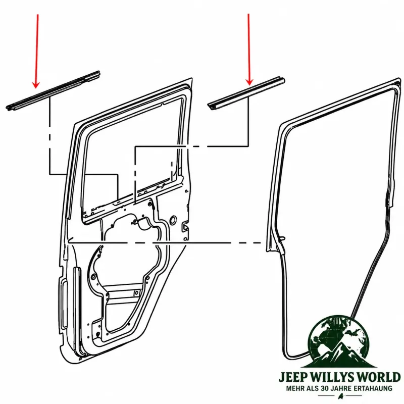 Fairchild Türdichtsatz Abstreifer Set hinten links + rechts. Jeep Wrangler JK (07-18)