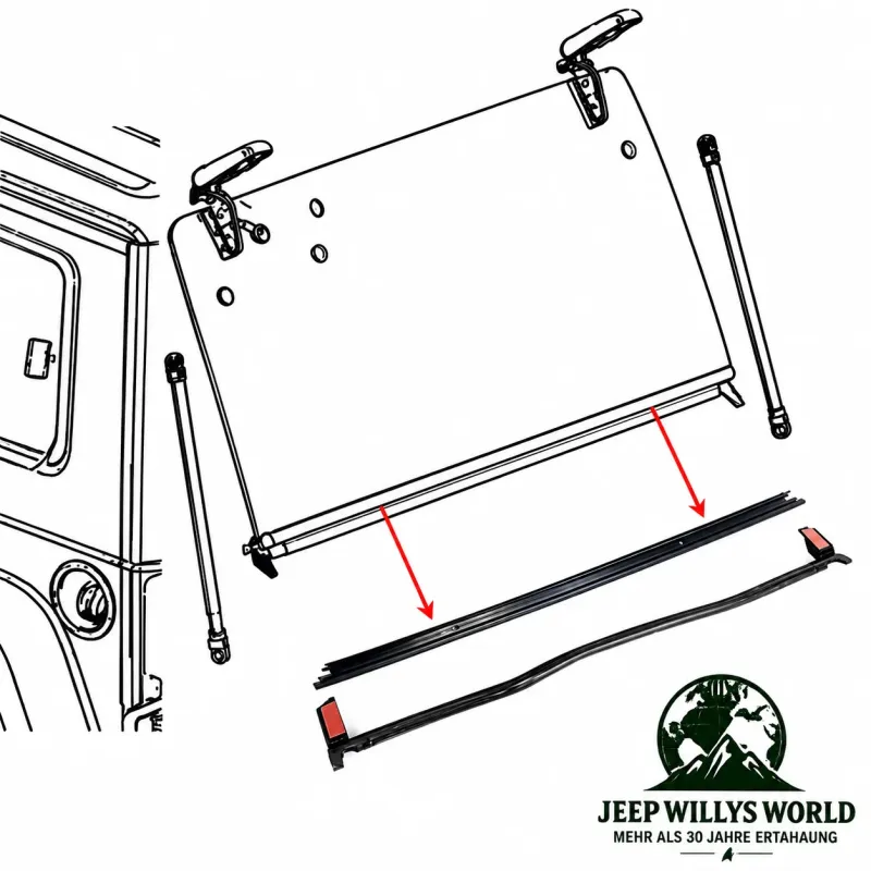 Fairchild Hardtop Heckscheibendichtung Glas unten + Halteschiene. Jeep Wrangler JK (11-18)