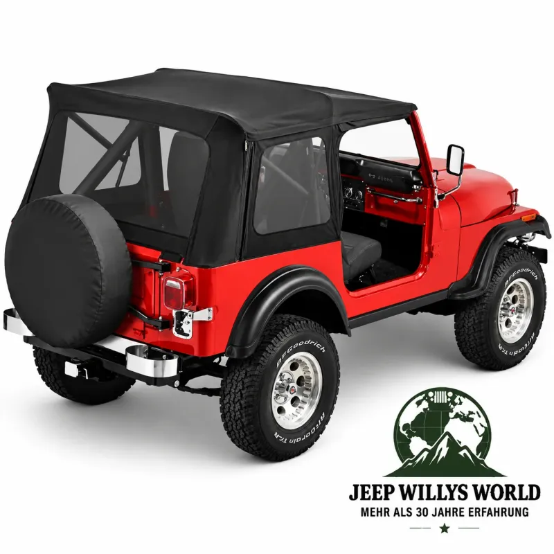 Bestop Replacement Top Cover with clear windows Black Denim without rods Jeep CJ7 + Wrangler YJ (1976-1995)