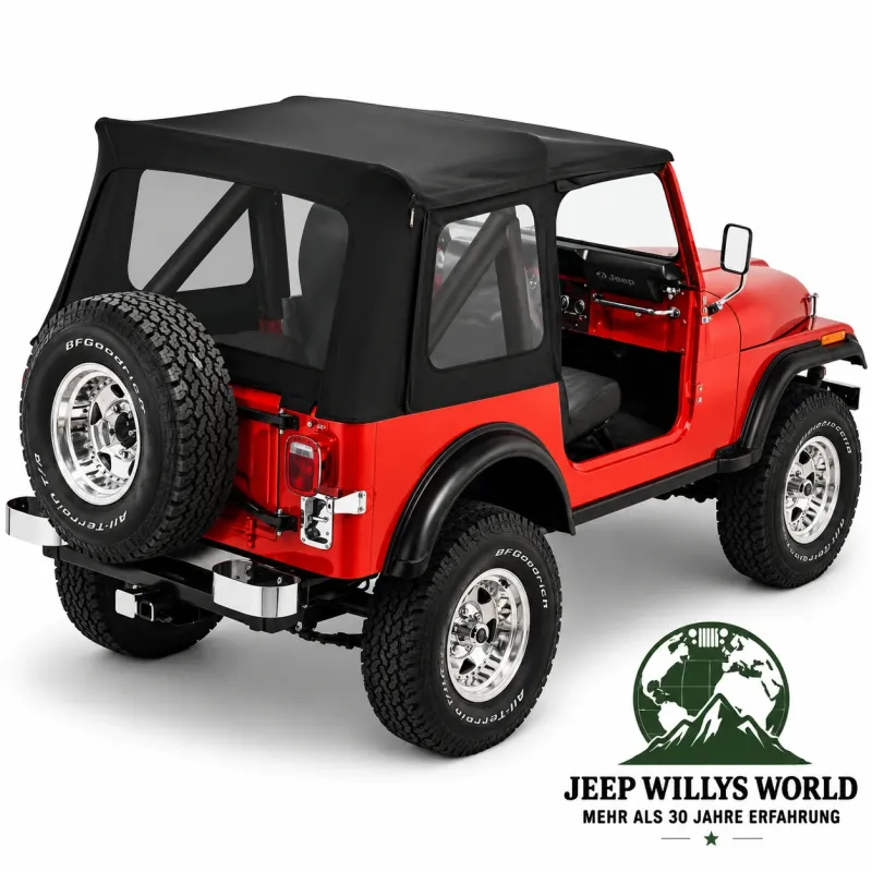 Bestop Replacement Top Cover with clear windows Black Denim without rods Jeep CJ7 + Wrangler YJ (1976-1995)