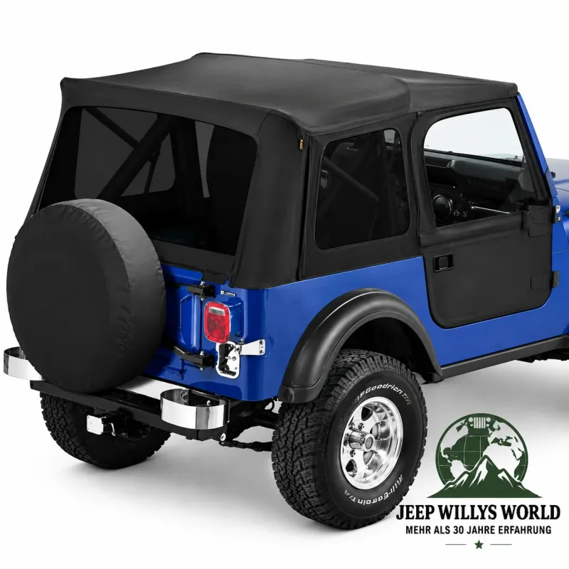 Supertop Soft Top Black Crush with tinted Windows Jeep CJ7, Wrangler YJ (76-95).