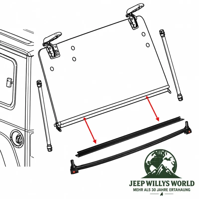 Fairchild Hardtop Heckscheibendichtung Glas unten + Halteschiene. Jeep Wrangler JK (11-18)