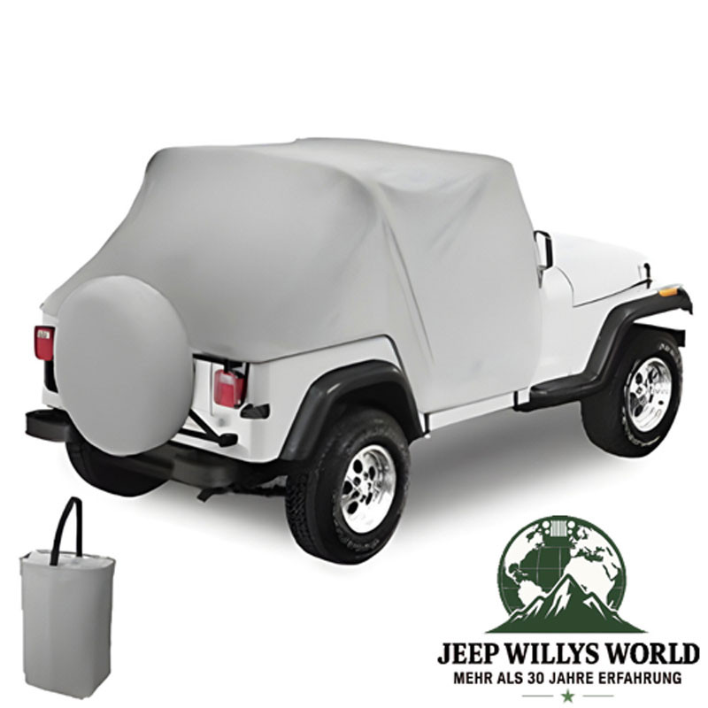 Bestop All Weather Trail Cab Cover Charcoal Denim (Grey) Jeep CJ7, Wrangler YJ (76-91), mounted.