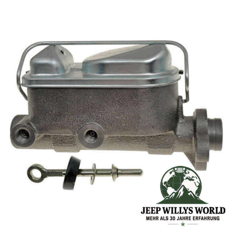 Hauptbremszylinder Jeep CJ5 CJ7 CJ8 78-86 10" Trommelbremse hinten, ohne Bremskraftverstärker, seitlich abgebildet, Gewindeanschluss auf der rechten Bildseite..