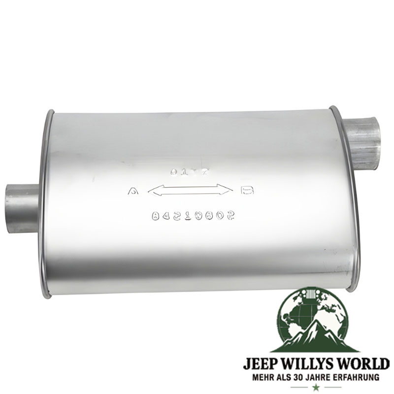 Endtopf Endschalldämpfer 2" für 4,2L Motor. Jeep Wrangler YJ (1987-1990), von oben abgebildet.