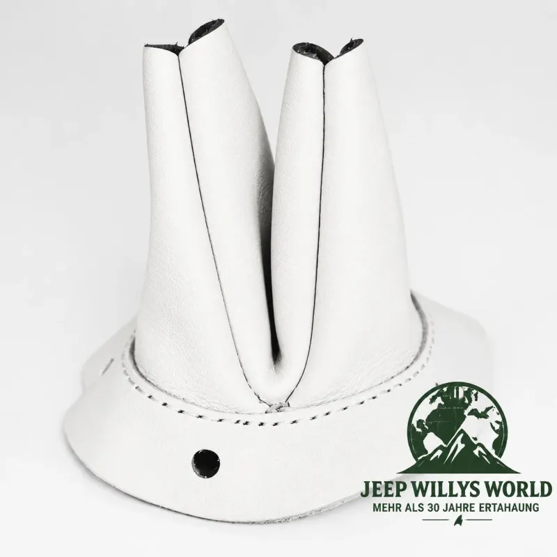 MD Juan Shifter Boot in white Leather for Dana 18 Transfer Case. Jeep Willys MB / Ford GPW (1941-1945)