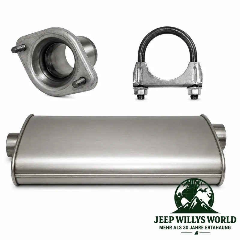 Exhaust Muffler MSL Maximum with 2.25" (57,15 mm) for 4.0L engine. Jeep Cherokee XJ (2000-2001), pictured incl. Clamp and Flange.