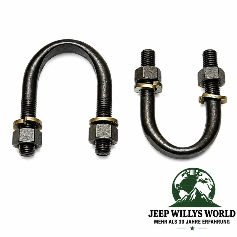 Kardan Bügel Kit Kardanwelle vorne/hinten Jeep CJ Wrangler Grand Cherokee 74-06, 2 Bügel & 4 Sechskantschrauben von oben.