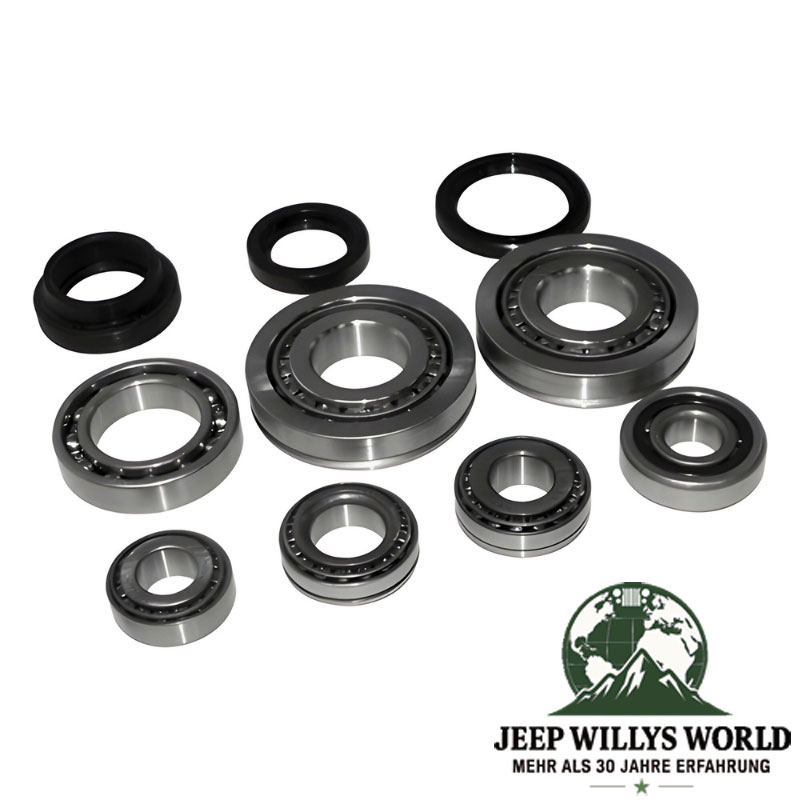 Bearing & Seal Kit BA10/5 Transmission Jeep Cherokee XJ / Wrangler YJ (87-89), full scope of delivery pictured (5th Intermediate Gear, Cluster Gear Bearing (front & rear), Input Shaft Bearing (front & rear), Output and Input Seal)