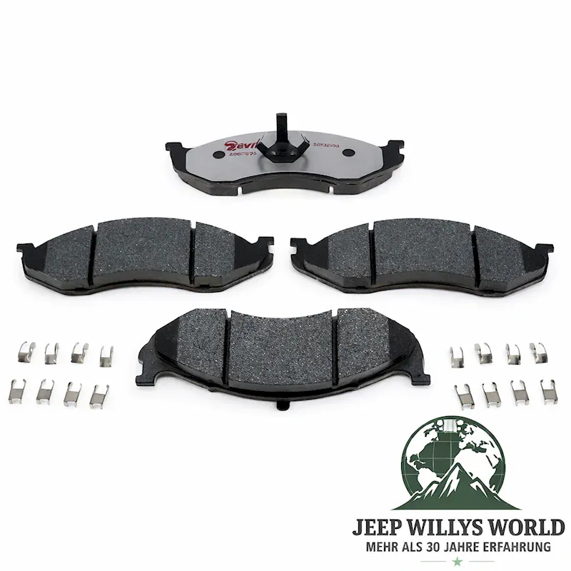 Bremsbeläge Set Vorderachse Jeep CJ YJ XJ MJ 82-89, 4 Stück, Übersichtsbild auf Belagseite.