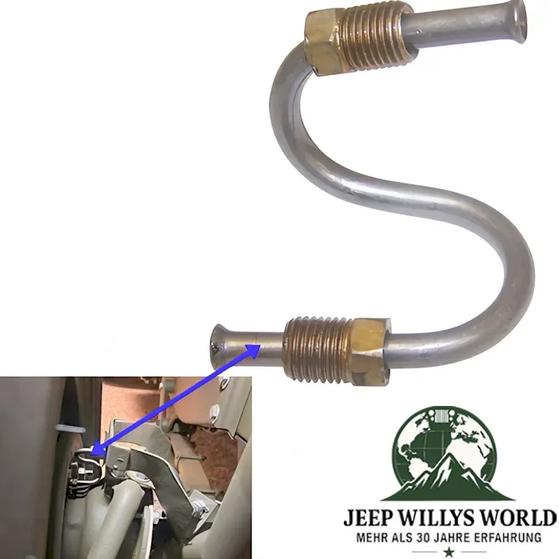 Wheel clyinder brake line highlighted with an arrow to position on car. Ford GPW, Jeep CJ, Willys, M38 M38A1 (1941-1971).