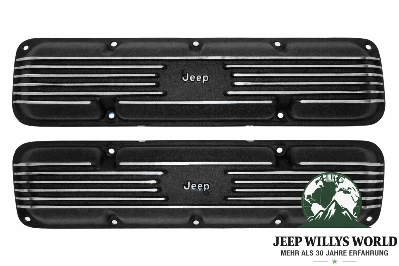 Ventildeckel Paar Aluminium mit Jeep Logo Jeep CJ 5,0 + 5,9 L 8 Zyl. 76-86