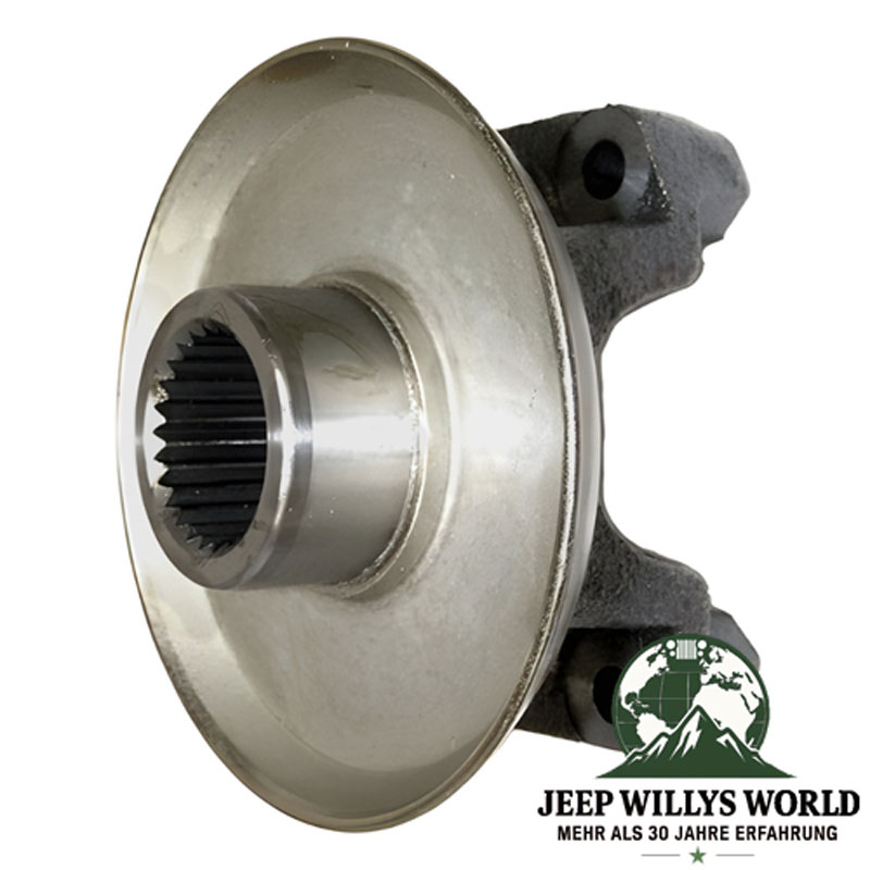 Propeller Drive Shaft Yoke U-Bolt Style Dana 30 Front Axle, 44 Rear Axle, 20 Transfer Case Jeep CJ 66-86, slightly tilted top side view with full product visable.