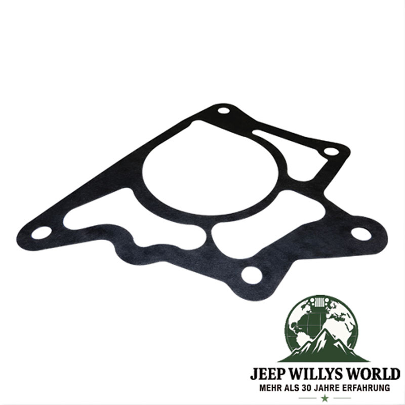 Dichtung Dana 20 Verteilergetriebe zu T150 Schaltgetriebe Jeep CJ 78-79, flach liegend von oben zu sehen.