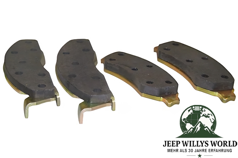 Brake Pad Set front Jeep CJ5 CJ7 77-78, 4 pads pictured with brake padding facing up.