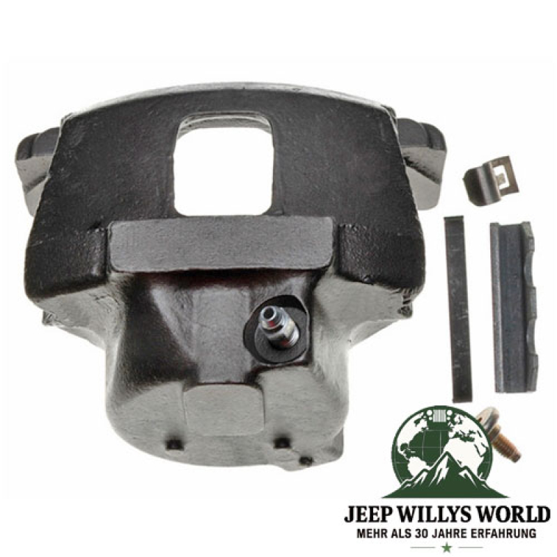 Bremssattel für vorne rechts Jeep CJ5 CJ7 CJ8 78‑81, Ansicht von hinten oben. Schraube und Befestigungsmetrial mit abgebildet.