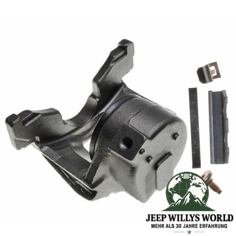 Bremssattel für vorne rechts Jeep CJ5 CJ7 CJ8 78‑81, Ansicht von hinten unten. Schraube und Befestigungsmetrial mit abgebildet.