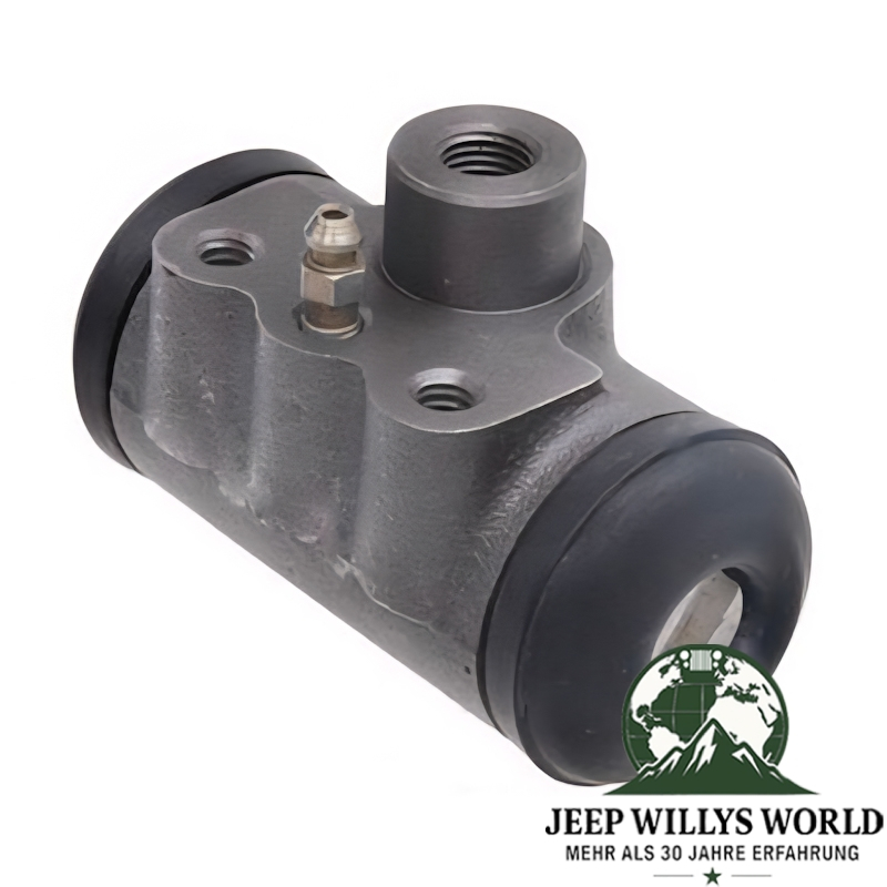 Wheel Brake Cylinder 9" drum brake front left or right Jeep Willys MB M38 CJ2A CJ3A Ford GPW 41-43, front side view, cylinder slightly tilted to the left.