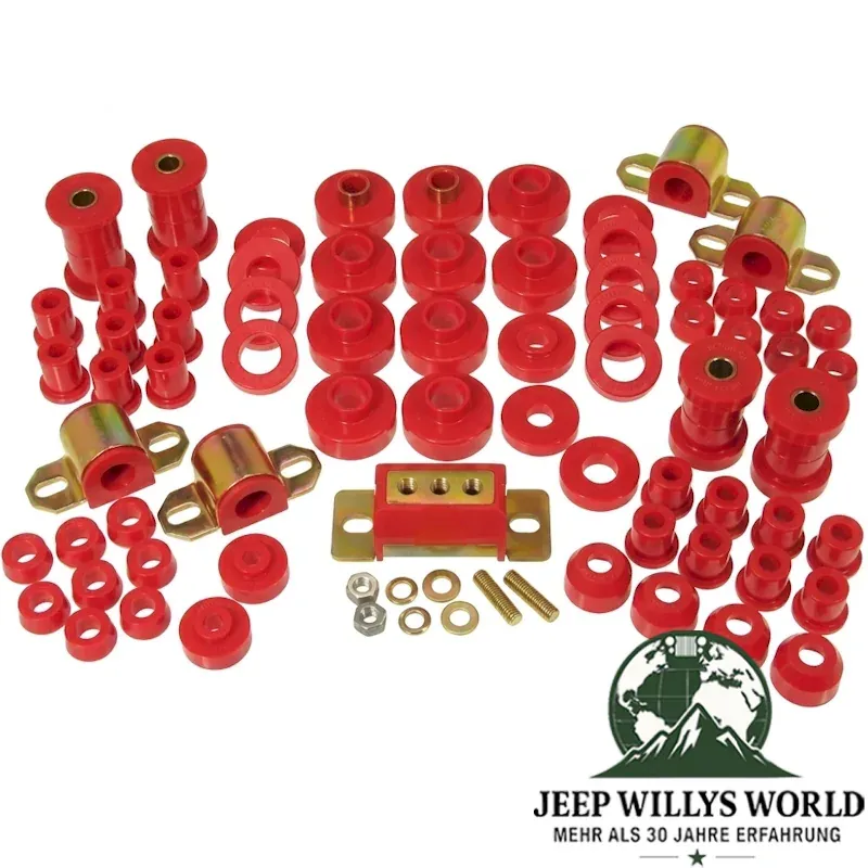 Karosseriebuchsen Fahrwerkbuchsen Komplett Set inkl. Getriebegummi PU rot Jeep CJ 76-79