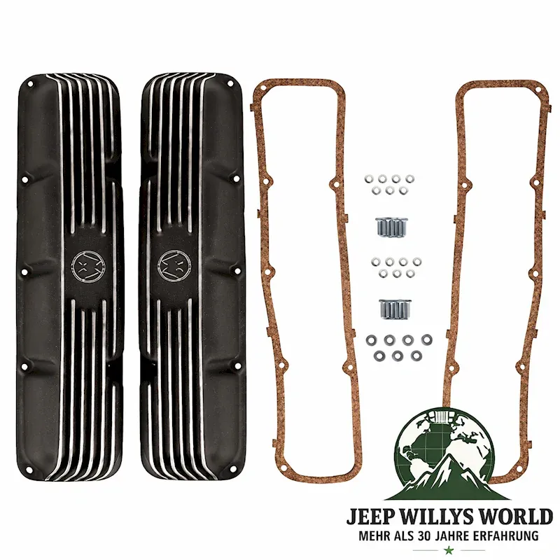 Ventildeckel Paar Aluminium mit OMIX Logo Jeep CJ + Wagoneer SJ 5,0 + 5,9 L 8 Zyl. 72-91