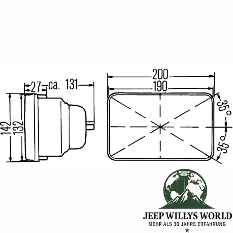 Scheinwerfer Einsatz H4 ohne LWR Jeep Wrangler + Cherokee 84-95