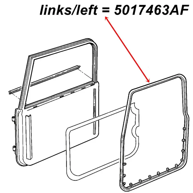 Fairchild Türdichtung Fahrerseite (links) für Vollstahltür. Jeep Wrangler TJ (1996-2006), technische Zeichnung