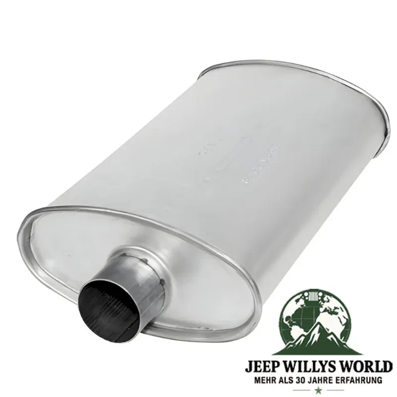 Endtopf Endschalldämpfer 2,25" 2,5L und 4,0L Motor Jeep Wrangler YJ (1987-1995), Eingang abgebildet.