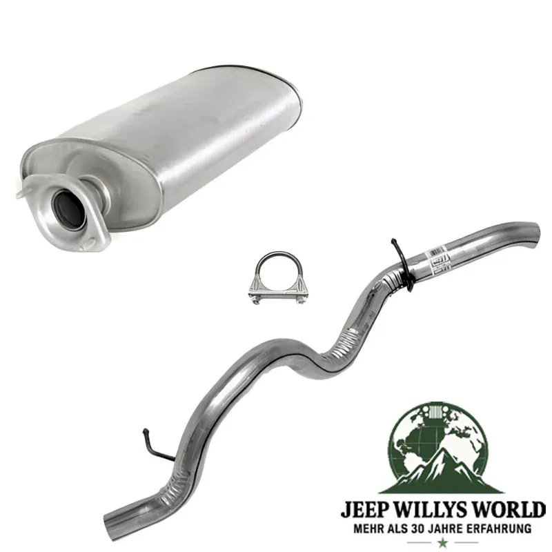 Endschalldämpfer & Endrohr Set (aluminisiert) mit 2,25" (57,15 mm) für 4,0L Motor. Jeep Wrangler TJ (24.01.2000-2006).