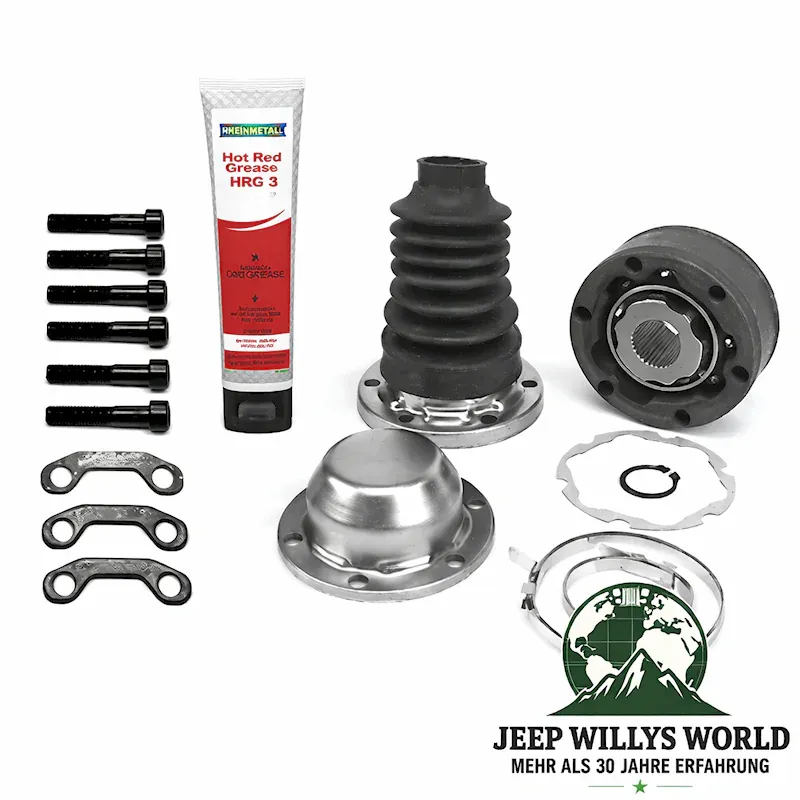 Propeller Drive Shaft Yoke Strap and Bolt Style Dana 30 Front Axle, 44 Rear Axle, 300 Transfer Case Jeep CJ Wrangler Cherokee Commanche 66-93, slightly tilted top side view with full product visable.