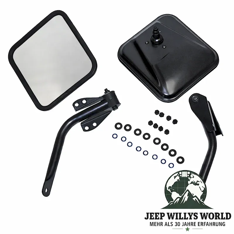 Außenspiegel Set schwarz pulverbeschichtet. Jeep CJ5 CJ6 CJ7 CJ8 / Wrangler YJ / Willys M38A1 (1955-1995).