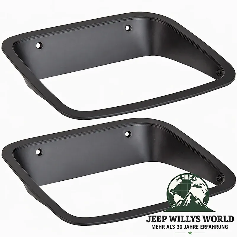 US Headlight Trim Bezel pair, black plastic, driver & passenger side (left & right). Jeep Wrangler YJ (1987-1995)