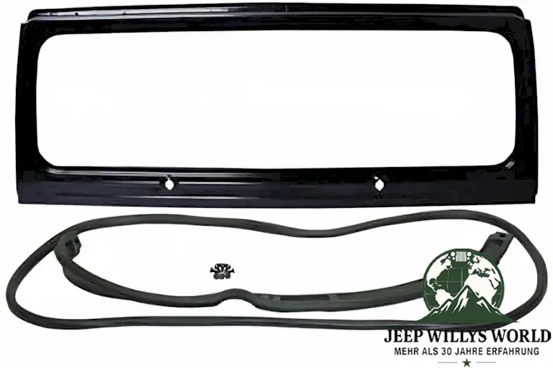 Stahl Scheibenrahmen Kit, schwarz grundiert mit allen Dichtungen & Schrauben. Jeep CJ5 CJ7 CJ8 (1976-1986)