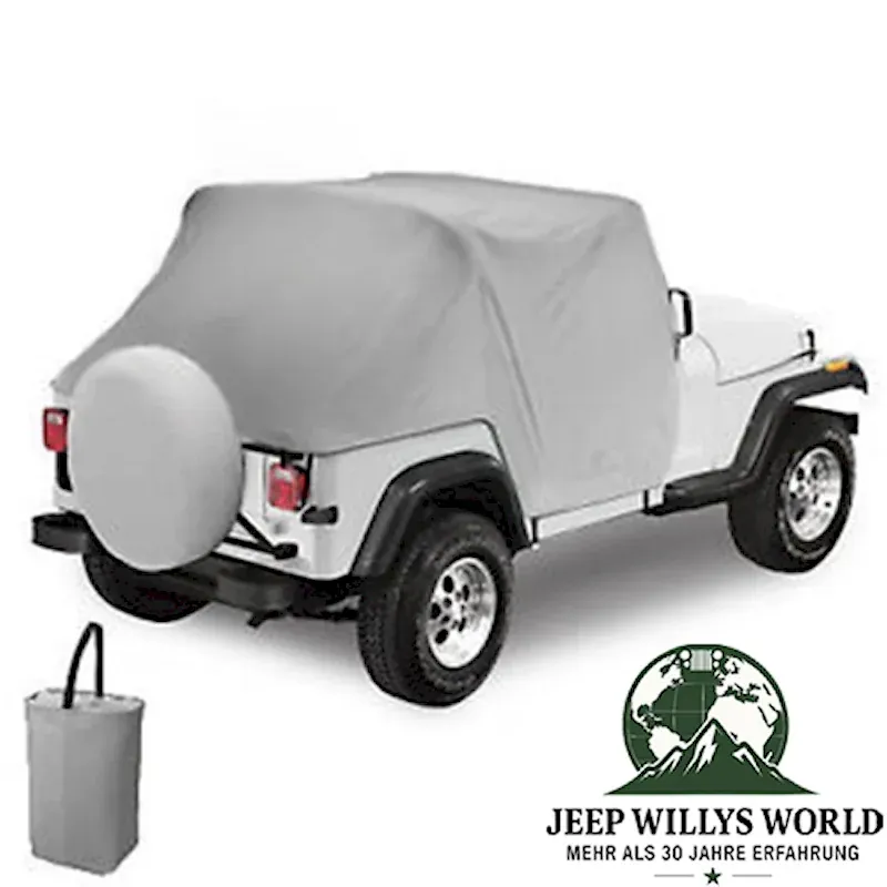 Bestop All Weather Trail Cab Cover Charcoal Denim (Grey) Jeep CJ7, Wrangler YJ (76-91), mounted.