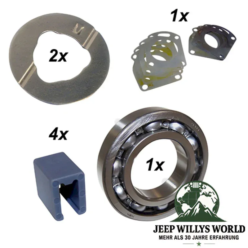 Dichtsatz Überholsatz Master Kit Dana 20 Verteilergetriebe Jeep CJ 72-79, Dichtungen aus dem Kit abgebildet.