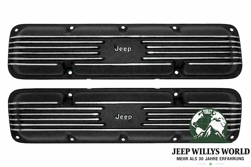 Ventildeckel Paar Aluminium mit Jeep Logo Jeep CJ 5,0 + 5,9 L 8 Zyl. 76-86