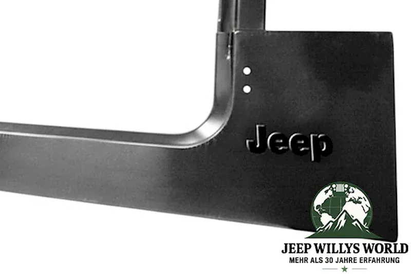 Mopar licensed left side body panel embossed logo/decal, Jeep CJ7 / Wrangler YJ (1976-1995), embossing close-up