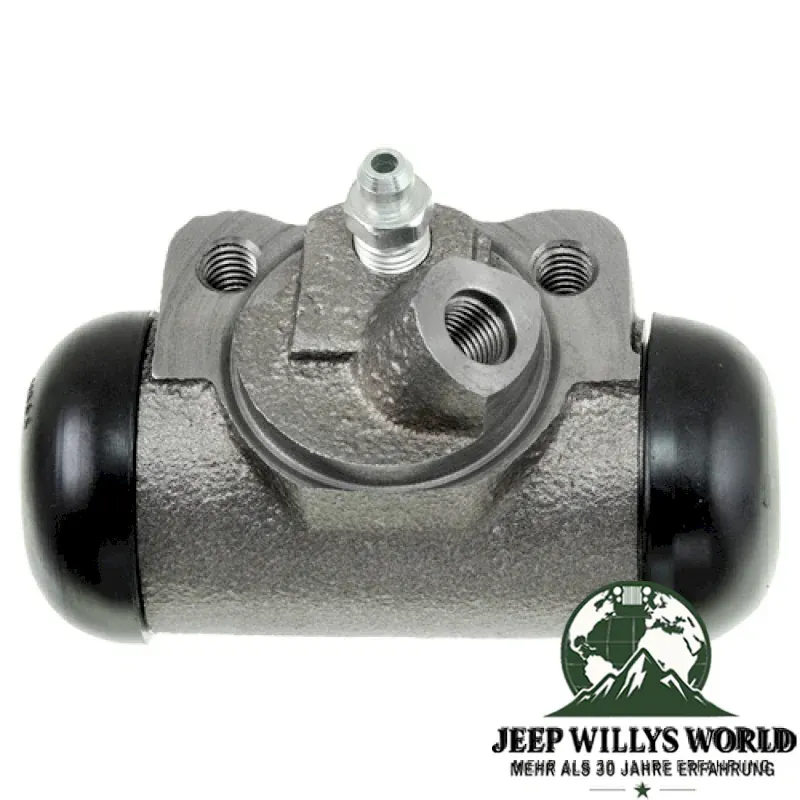 Radbremszylinder vorne rechts 11" Trommelbremse Jeep CJ5 CJ6 CJ7 Cherokee SJ Wagoneer SJ 69-78, von oben abgebildet, Anschlüsse sichtbar.