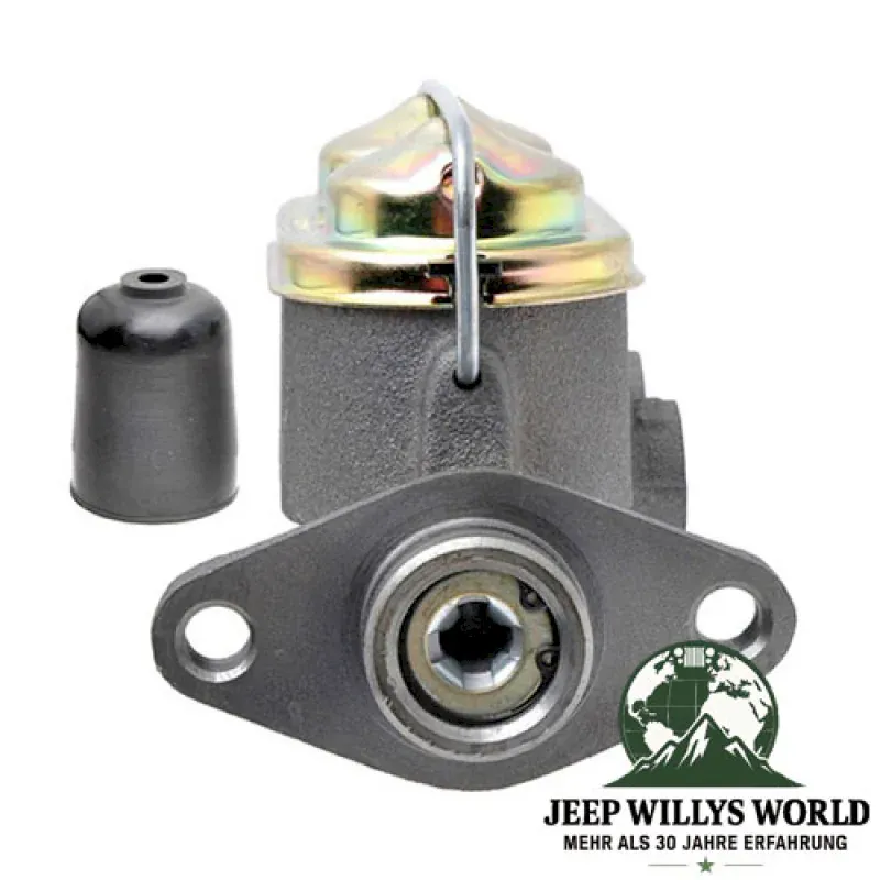 Raybestos Hauptbremszylinder für 11" (280 mm) Trommelbremsen vorne ohne Bremskraftverstärker. Jeep CJ5 CJ6, SJ J-Serie, C104 Commando (1968-1975), frontal auf Anshluss abgebildet.