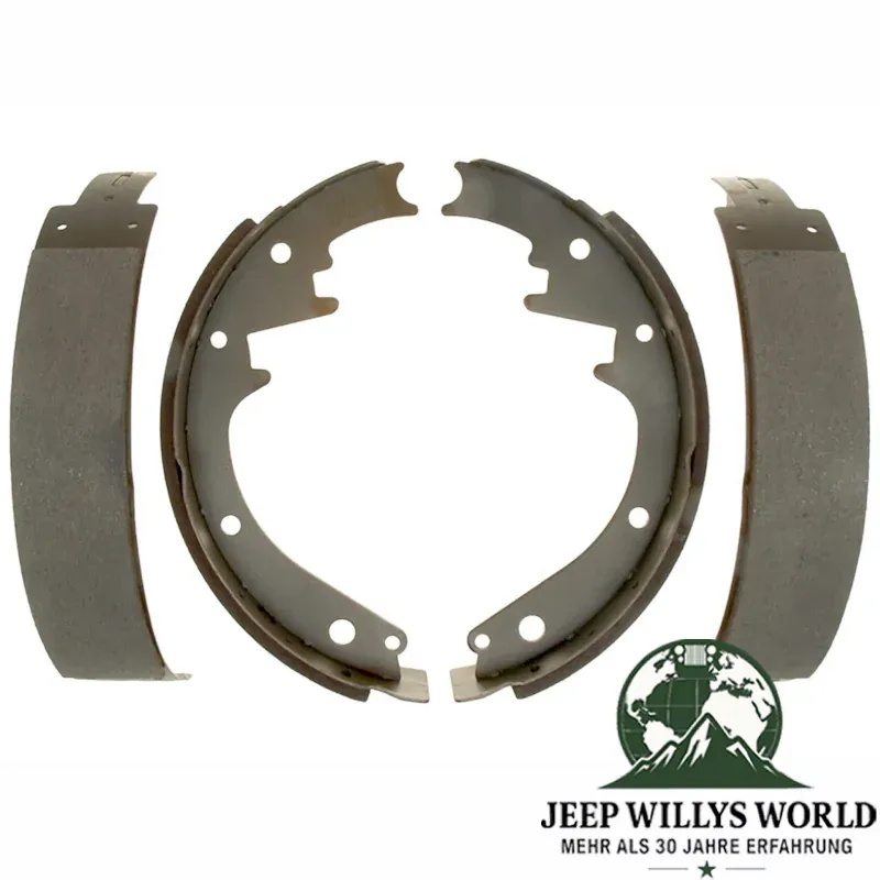Bremsbeläge Set, vorne oder hinten, Jeep CJ5 CJ6 CJ7 SJ 69-78, 4 Beläge, 2 von der Seite, 2 von Belagseite abgebildet.