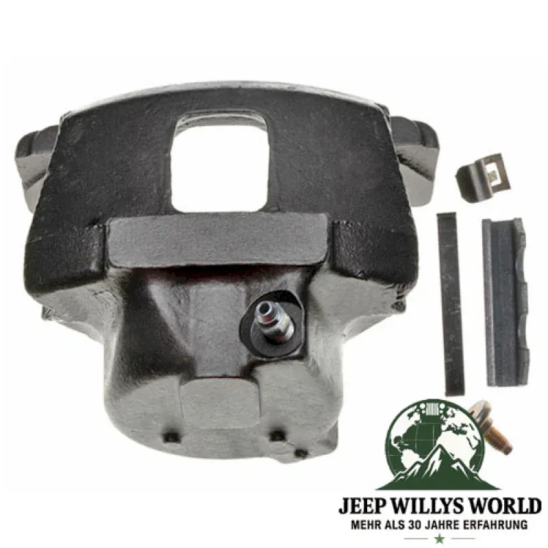Bremssattel für vorne rechts Jeep CJ5 CJ7 CJ8 78‑81, Ansicht von hinten oben. Schraube und Befestigungsmetrial mit abgebildet.