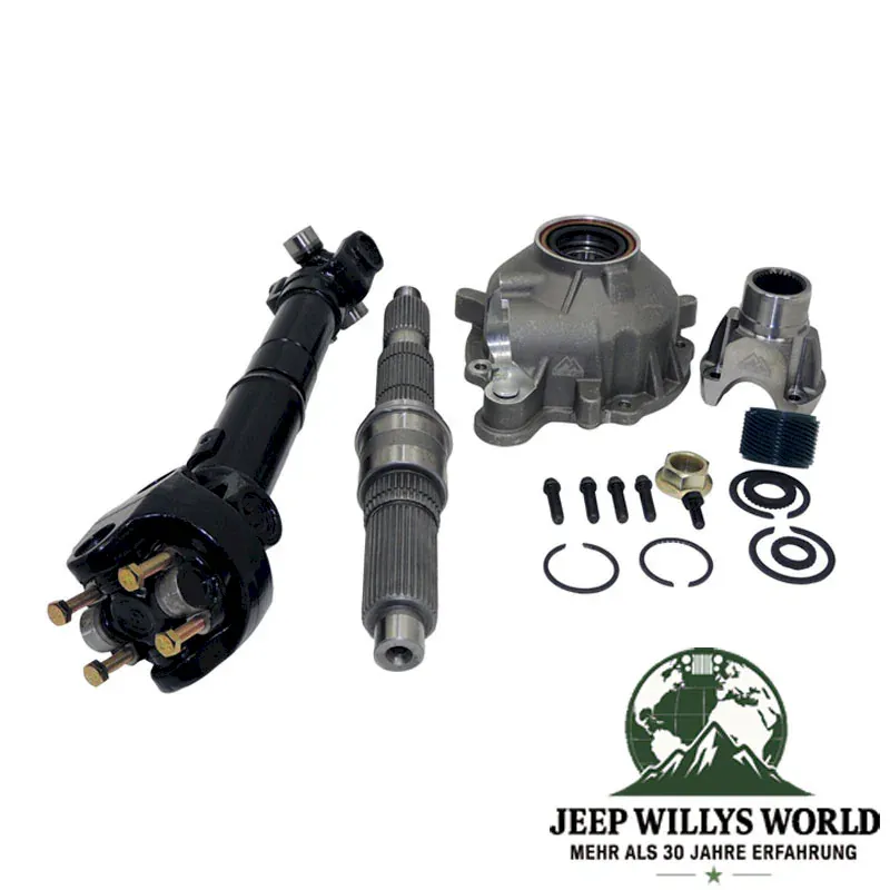 Slip Yoke Eliminator Kit mit verstärkter Antriebswelle für 2"-6" Höherlegung (50-150 mm) inkl. verstärkter Hauptwelle, hinterem Getriebedeckel und Ausgangsflansch hinten für NP231 Verteilergetriebe. Jeep Wrangler YJ / TJ / (1987-2006), voller Lieferumfang