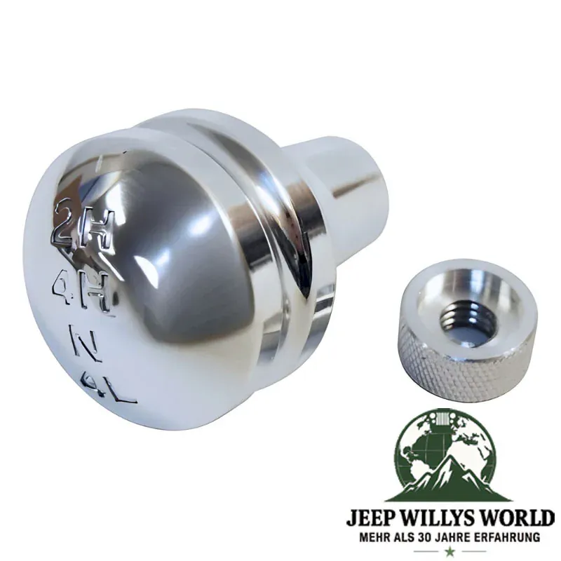 Shift Knob with Pattern, Billet Aluminium (polished), for NP231 Transfer Case. Jeep Cherokee XJ / Wrangler YJ / TJ / Grand Cherokee ZJ / ZG (1987-2006).