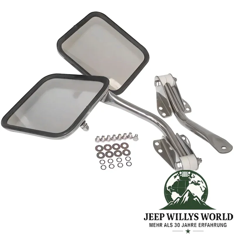 Außenspiegel Set Edelstahl. Jeep CJ5 / CJ6 / CJ7 / CJ8 / Wrangler YJ / Willys M38A1 (1955-1995).