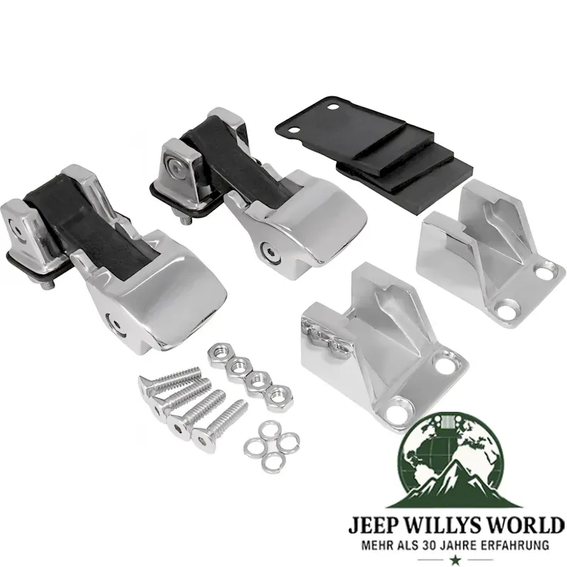 RT Off-Road Motorhaubenverschluss Haken Haubenhalter Haubenhaken TJ Optik Edelstahl hochglanzpoliert Jeep CJ5 CJ6 CJ7 CJ8 / Wrangler YJ (1599-1995)