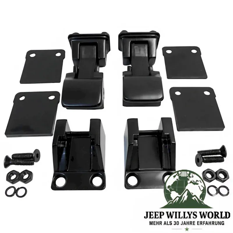 Motorhaubenverschluss Haken Set TJ Optik schwarz Edelstahl Jeep CJ + YJ 55-95