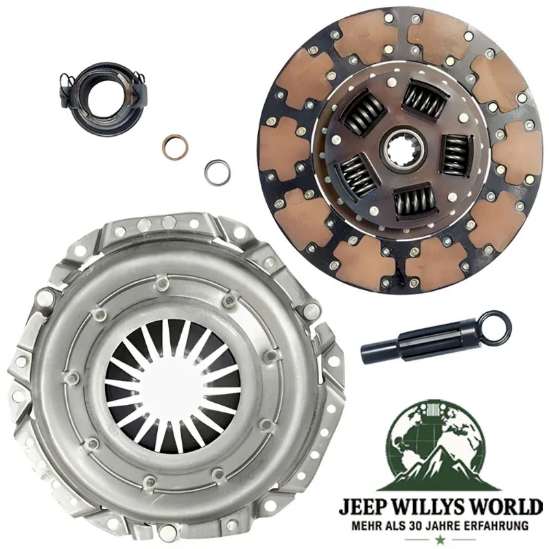 Kupplungs Komplett Set inkl. Druckplatte, Kupplungsscheibe, Pilotlager, Ausrücklager und Zentrierdorn für 4.0L Motor mit AX15 Schaltgetriebe. Jeep Cherokee XJ / Wrangler YJ / TJ / Grand Cherokee ZJ / ZG (1994-1999).