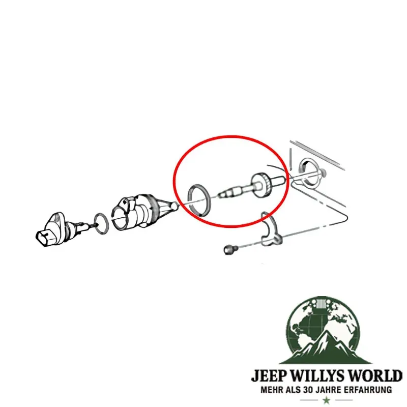 Tachoritzel, Tachoantrieb mit 29 Zähnen und kurzem Schaft inkl. O-Ring für NP231 Verteilergetriebe. Jeep Cherokee XJ / Wrangler YJ / TJ (1993-2006), Explosionszeichnung die die Position des Ritzelns und Rings zeigt.