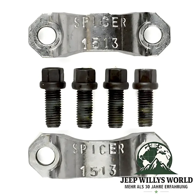 U-Joint Strap & Hex Bolt Kit front/rear Jeep CJ Wrangler Grand Cherokee Cherokee 74-06, 2 Straps 4 Bolts from above.