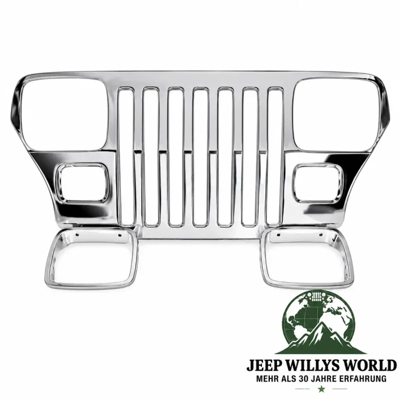 RT Off-Road Radiator Grille Overlay Stainless Steel + Headlight Covers Jeep Wrangler YJ (1987-1995)