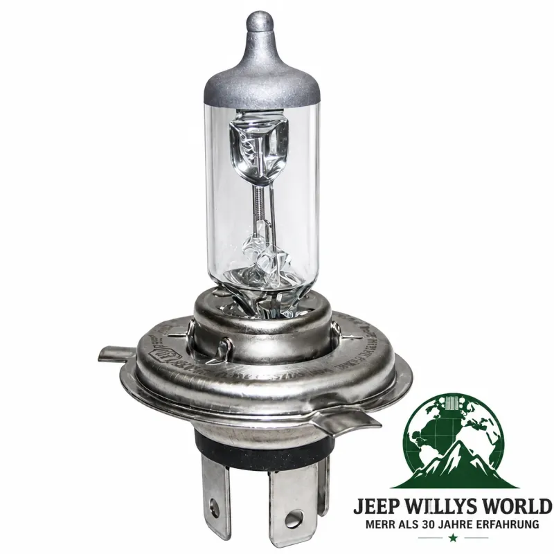 Double-Filament High Beam Headlight Bulb H4 55/60 Watt Jeep CJ, Wrangler, Cherokee, Comanche, Grand Cherokee (72-18)